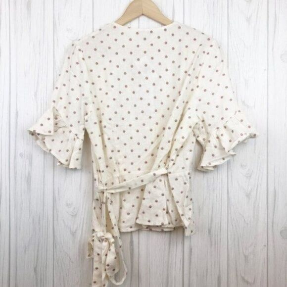 WAYF Kaitlyn Linen Blend Wrap Polka Dot Top  - Picture 6 of 6